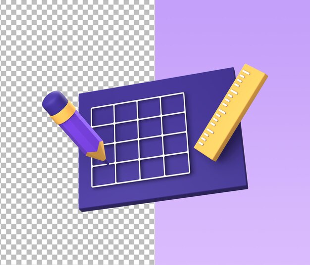 PSD 3d purple illustration icon of creative design and planning for ui ux social media ads design