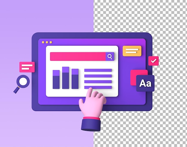 3d purple illustration icon of working on a business job with hand gesture for UI UX design