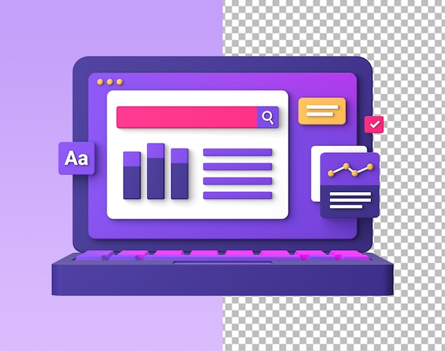 3d фиолетовый значок иллюстрации работы на ноутбуке для дизайна рекламы в социальных сетях ui ux