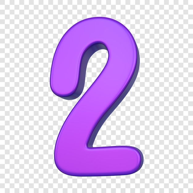 3d Purple number 2 on transparent background png