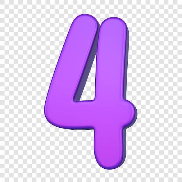 3d Purple number 4 on transparent background png