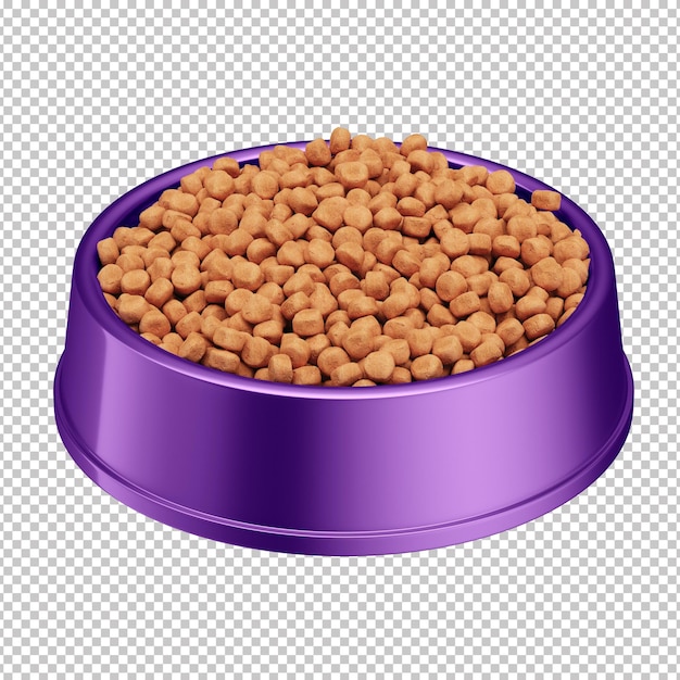 PSD 3d purple pet bowl with pet food and transparent background