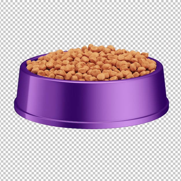 PSD 3d purple pet bowl with pet food and transparent background