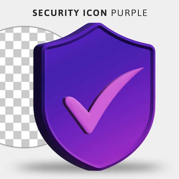 3d purple security icon on transparent background