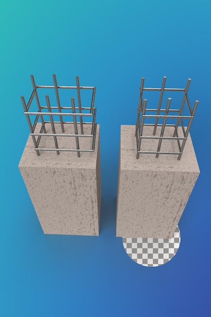 3D-pylväät, betonipylväiden renderöinti rakenteilla, pylvään muotti, tanko pylväissä