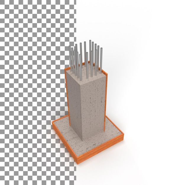 3D-pylväät, betonipylväiden renderöinti rakenteilla, pylvään muotti, tanko pylväissä