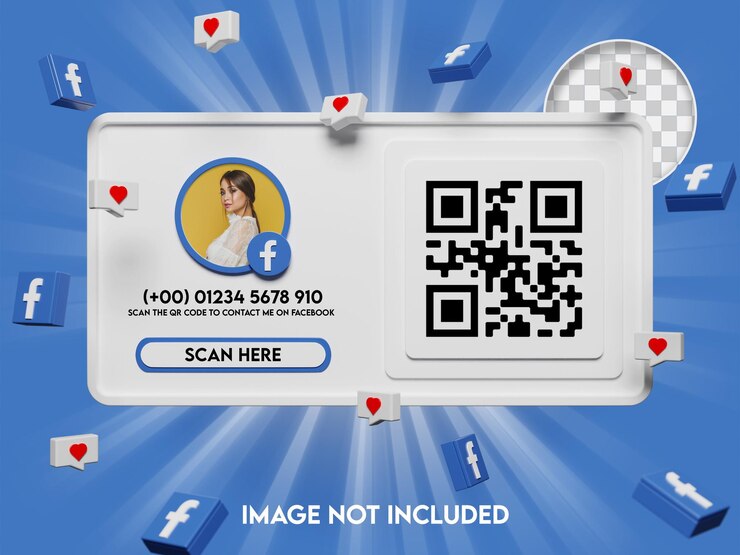PSD 3d qr code and follow on facebook mockup