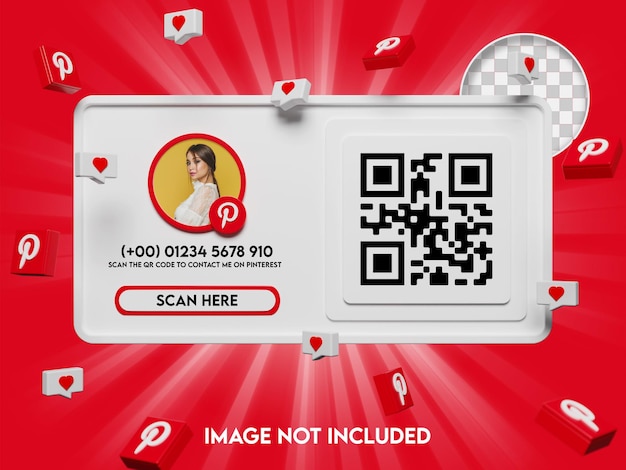 PSD 3d qr code and follow on pinterest mockup