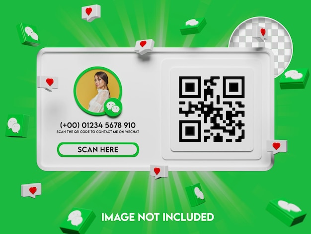 3d qr code and follow on wechat mockup