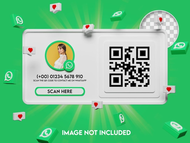 PSD 3d qr code and follow on whatsapp mockup