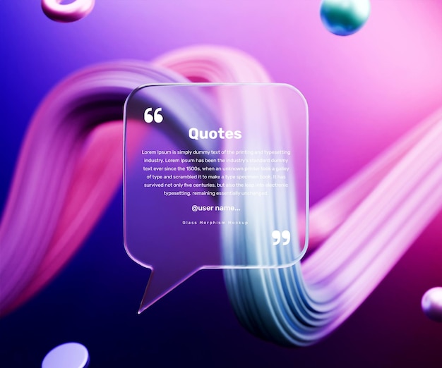 3d quotes box mockup with glass morphism effect or quotes text box mockup with glass morphism effect