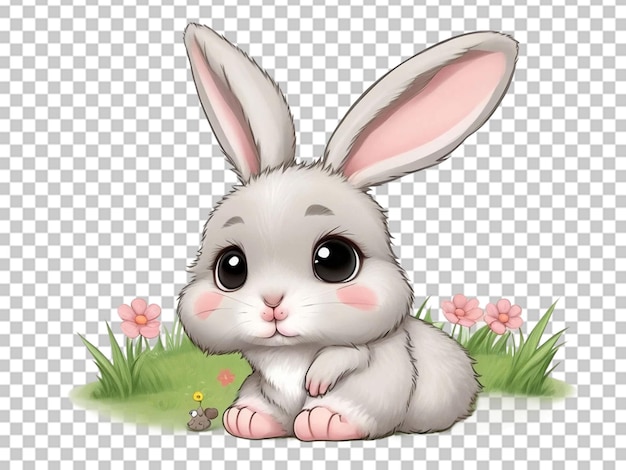 PSD 3d rabbit sitting on green grass