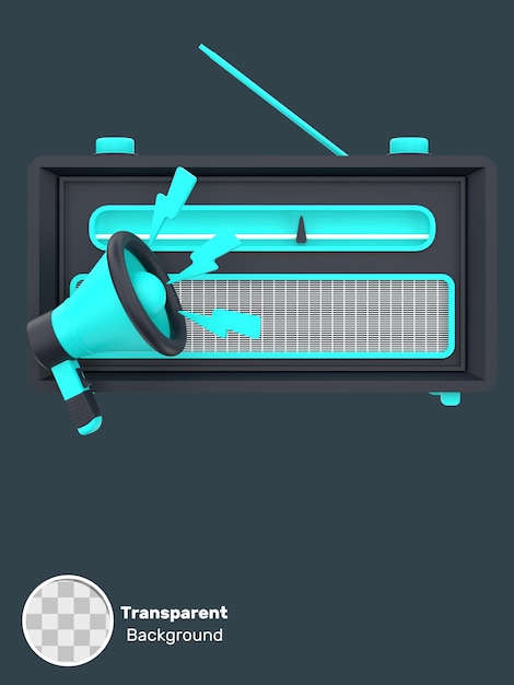 Radio 3d e megafono per sfondo trasparente di marketing radiofonico
