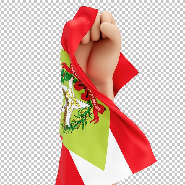 PSD 3d raised fist with flag of santa catarina state brazil transparent background