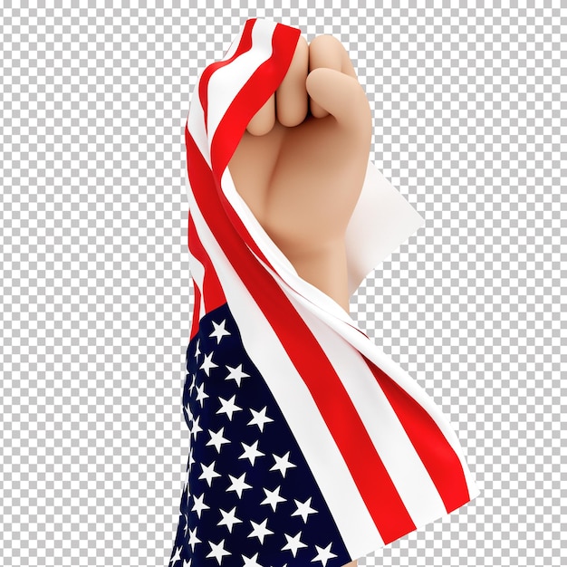 PSD 3d raised fist with flag of the united states of america transparent background