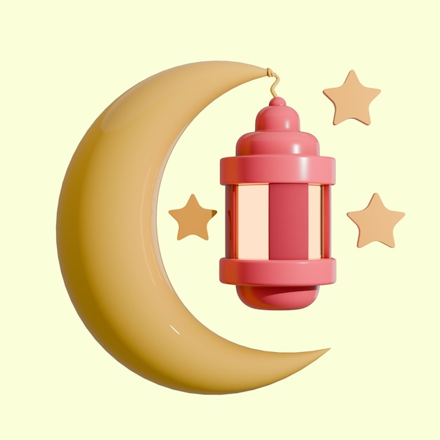 PSD 3d ramadan groeten met lantaarn en halve maan islamitische feestdag