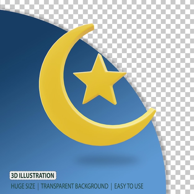 3d ramadan elemento islamico icona stella luna rendering con sfondo trasparente