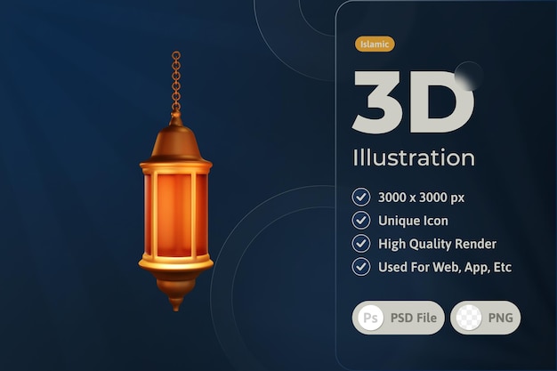 3d ramadan islamitisch element icoon, lantaarn