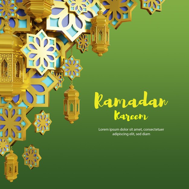 3d ramadan kareem achtergrond met lamp en islamitisch ornament