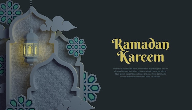 3d ramadan kareem background with lamp and islamic ornament