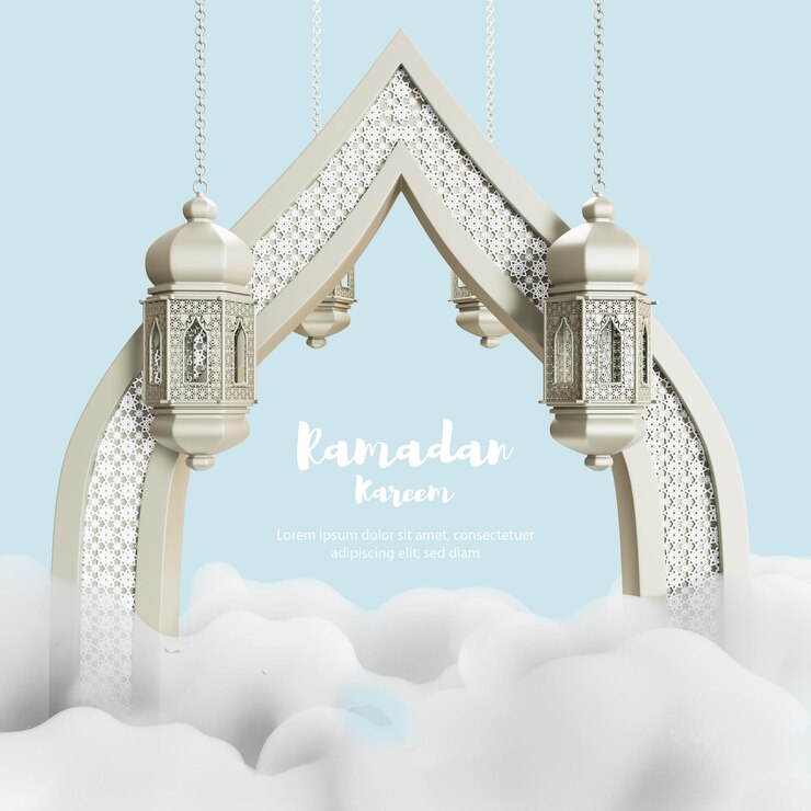 PSD 3d ramadan kareem background with lamp and cloud