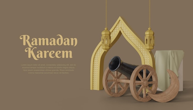 3d Ramadan Kareem Tło Z Lampą I Armatą