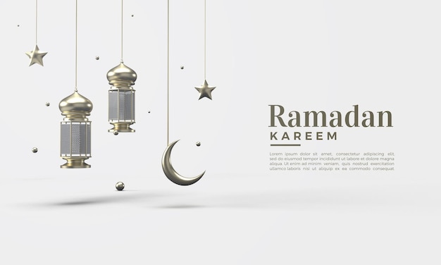 3D Ramadan kareem with gold lights and golden star moon