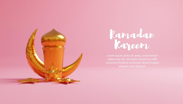 PSD 3d ramadan kareem z balonem księżyca i gwiazdy