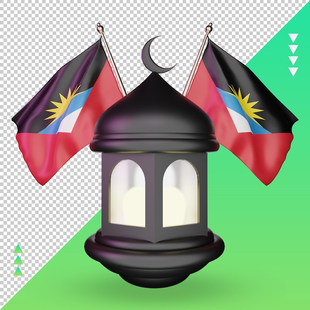 3D-ramadan lantaarn Antigua en Barbuda vlag rendering vooraanzicht