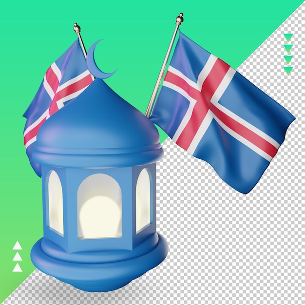 3d-ramadan lantaarn ijsland vlag weergave linker weergave