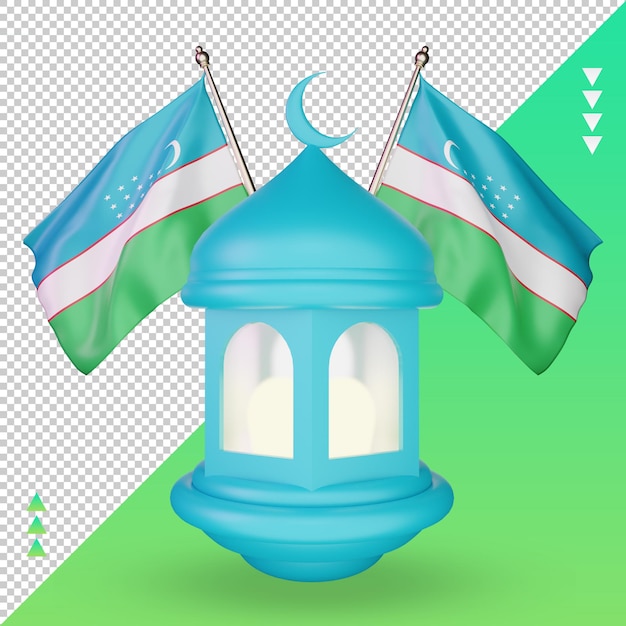 PSD 3d-ramadan lantaarn oezbekistan vlag rendering vooraanzicht