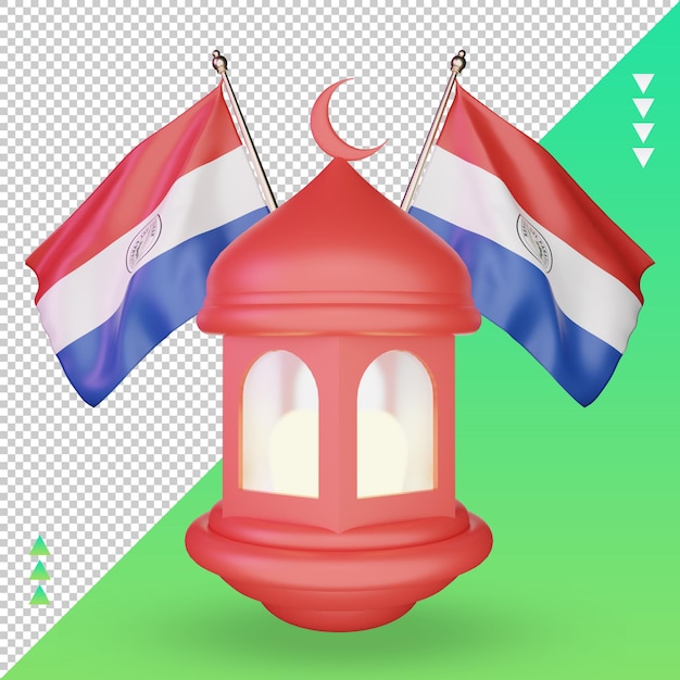 PSD 3d-ramadan lantaarn paraguay vlag rendering vooraanzicht