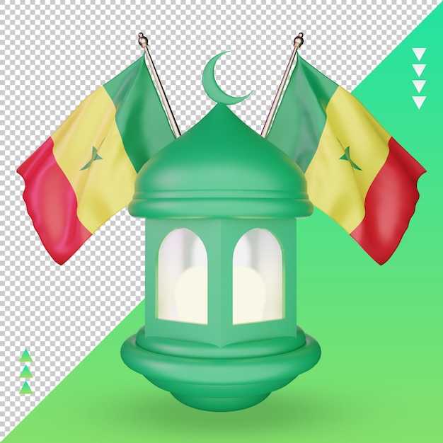 3d-ramadan lantaarn senegal vlag rendering vooraanzicht