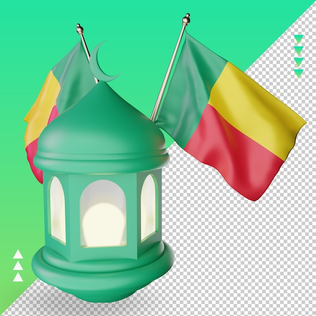 3d lanterna ramadan bandiera del benin rendering vista a sinistra