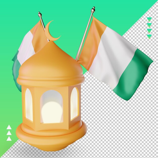 3d lanterna ramadan costa d'avorio bandiera rendering vista sinistra