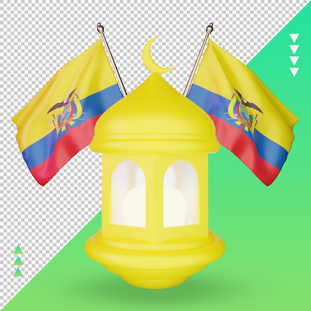 PSD 3d lanterna ramadan ecuador bandiera rendering vista frontale