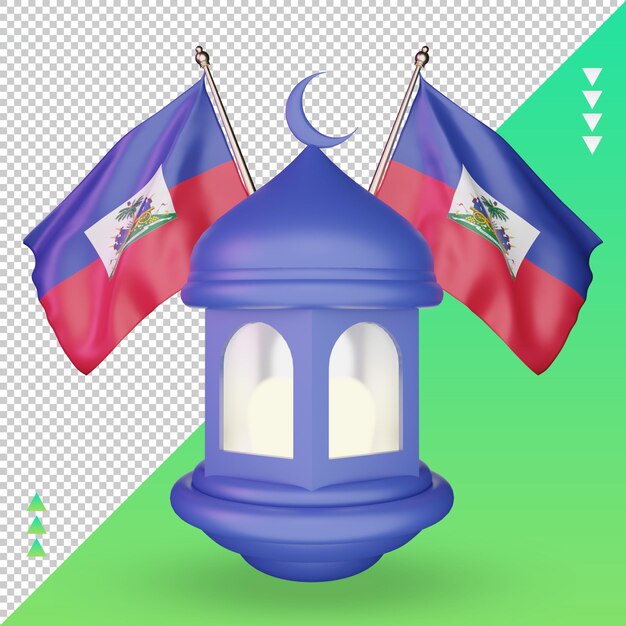 PSD 3d lanterna ramadan haiti bandiera rendering vista frontale