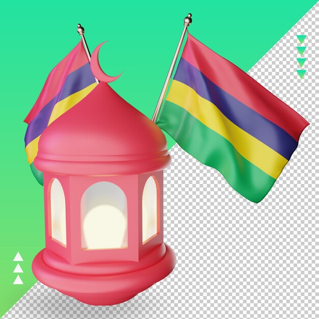 3d ramadan lantern mauritius flag rendering left view