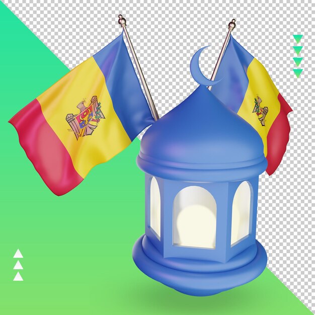 PSD 3d ramadan lantern moldova flag rendering right view