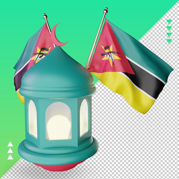 3d ramadan lantern mozambique flag rendering left view