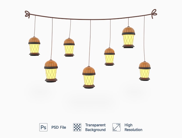 PSD 3d ramadan lantern set di lantern decorazione illustrazione