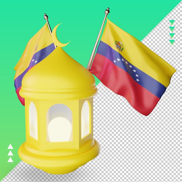 PSD 3d 라마단 랜턴 베네수엘라 국기 렌더링 왼쪽 보기