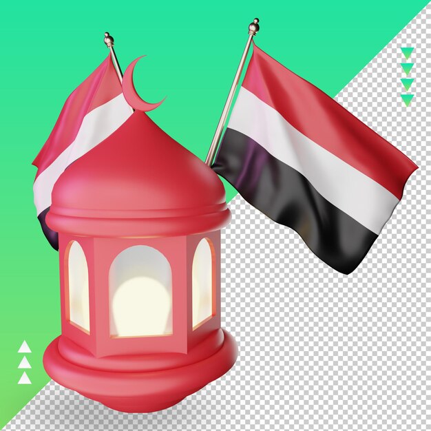 3d ramadan lantern Yemen flag rendering left view