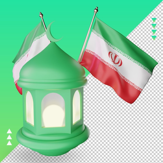 3d Ramadan Latarnia Flaga Iranu Renderujący Lewy Widok