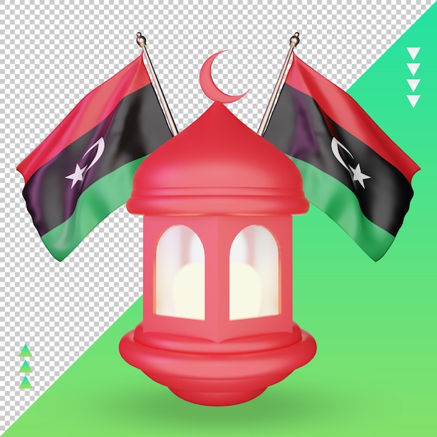 3d Ramadan Latarnia Flaga Libii Renderująca Widok Z Przodu