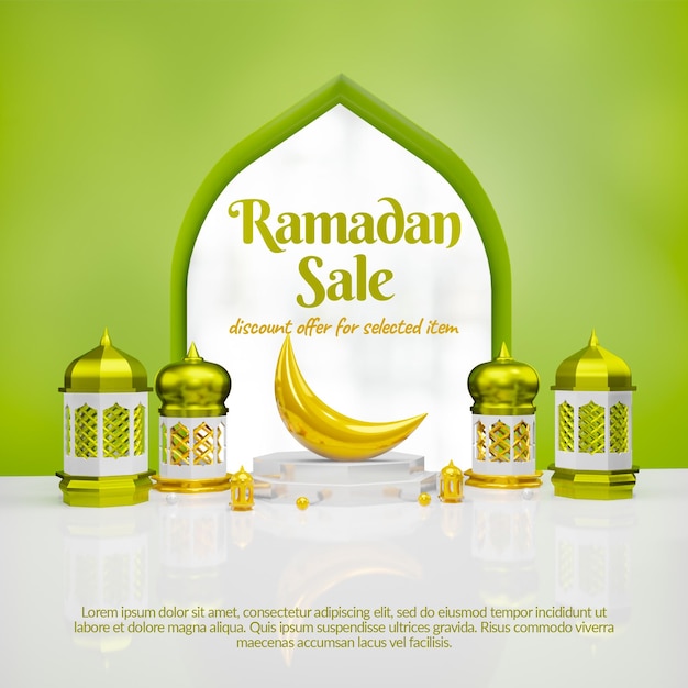3d ramadan sale social media banner with podium