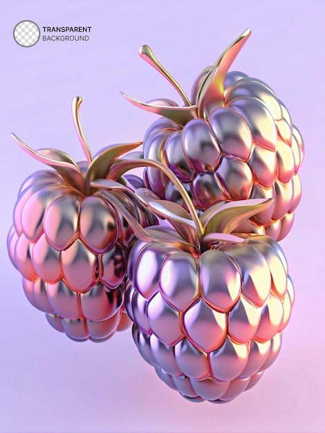 PSD 3d raspberries with metallic reflective effect