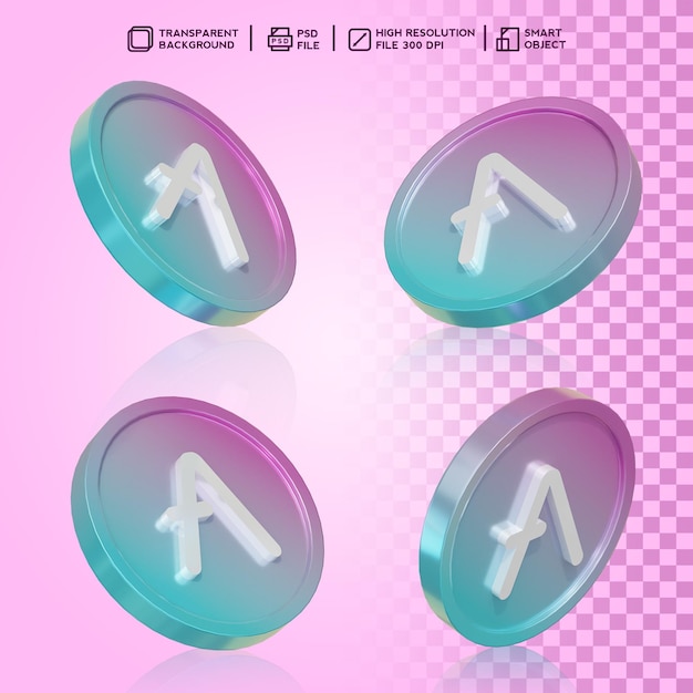 3D реалистичная рендеринг крипто-монеты aave с цветом