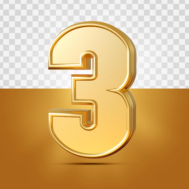 PSD 3d realistic 3 number gold isolated