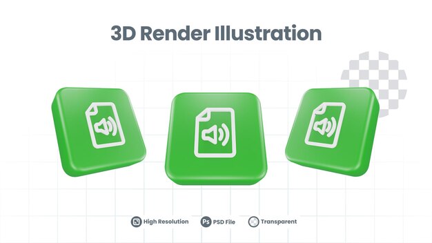 3D Realistic audio file Icon For Web Mobile App Social Media Promotion